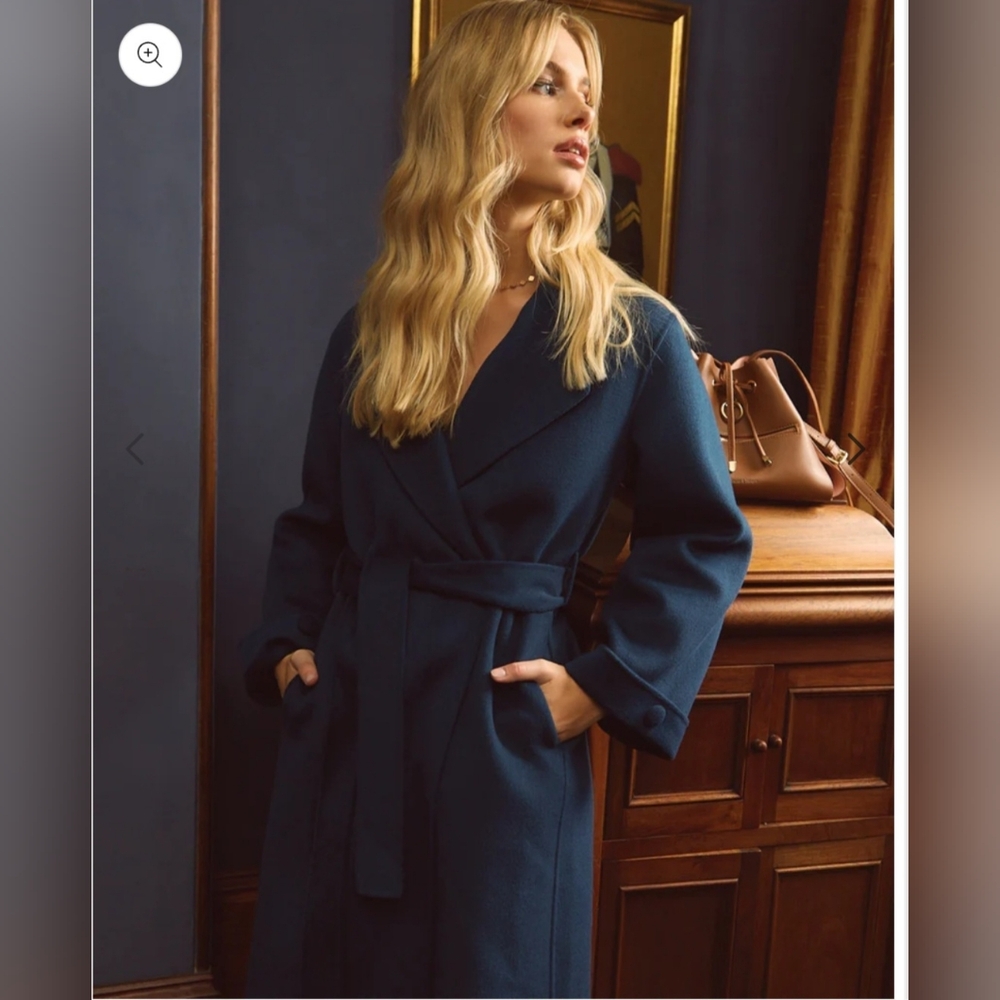 Teal 100% Wool Wrap Coat